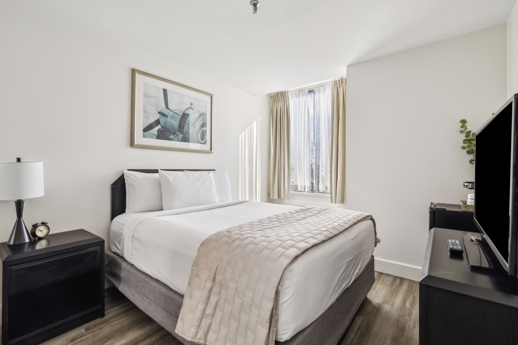Renovated guest room at DEV Hotel
